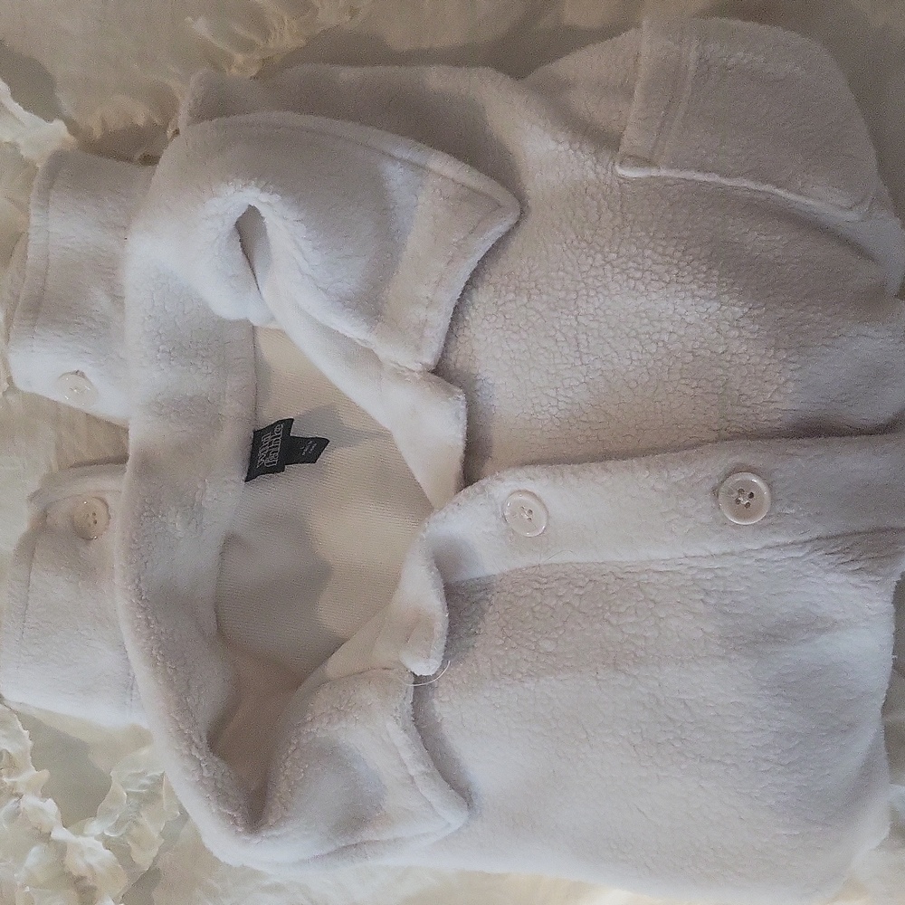 Cute Plushy Cream White Cropped Button-Up Sweater With Collar🤍